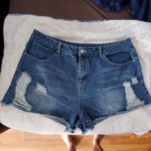 SHEIN Plus Raw Hem Ripped Denim Shorts